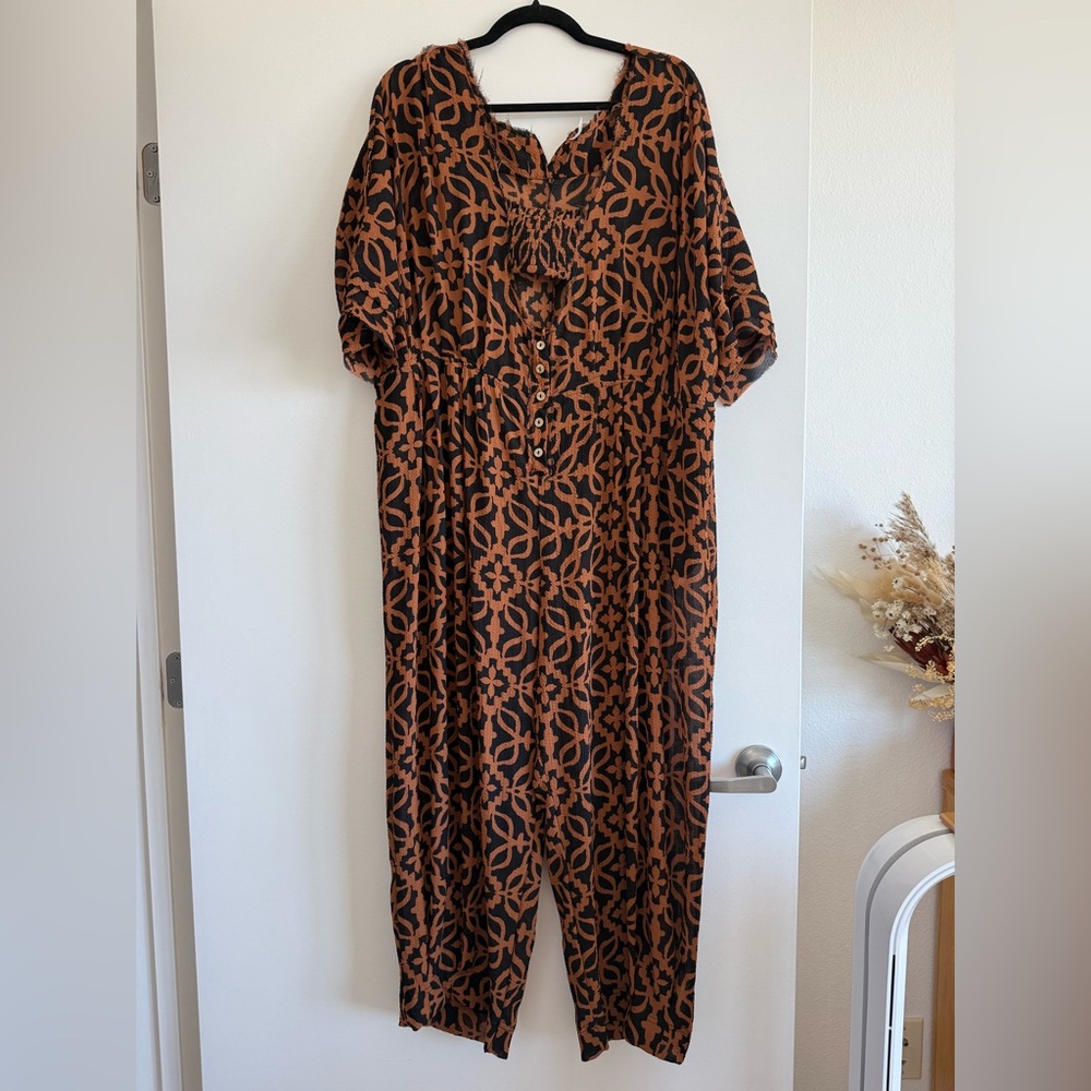 Intimately Free People Black and Brown Patterned Jumpsuit